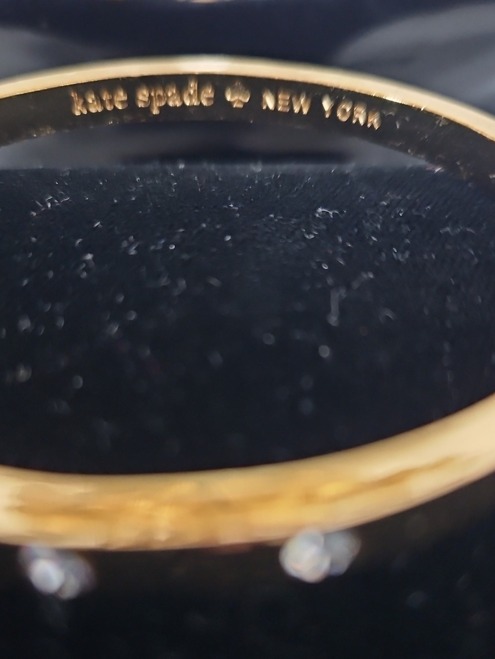 kate spade Gold W/ Rhinestones Bangle Bracelet, Hinge Clasp, EC, Includes Dusty - Picture 2 of 8